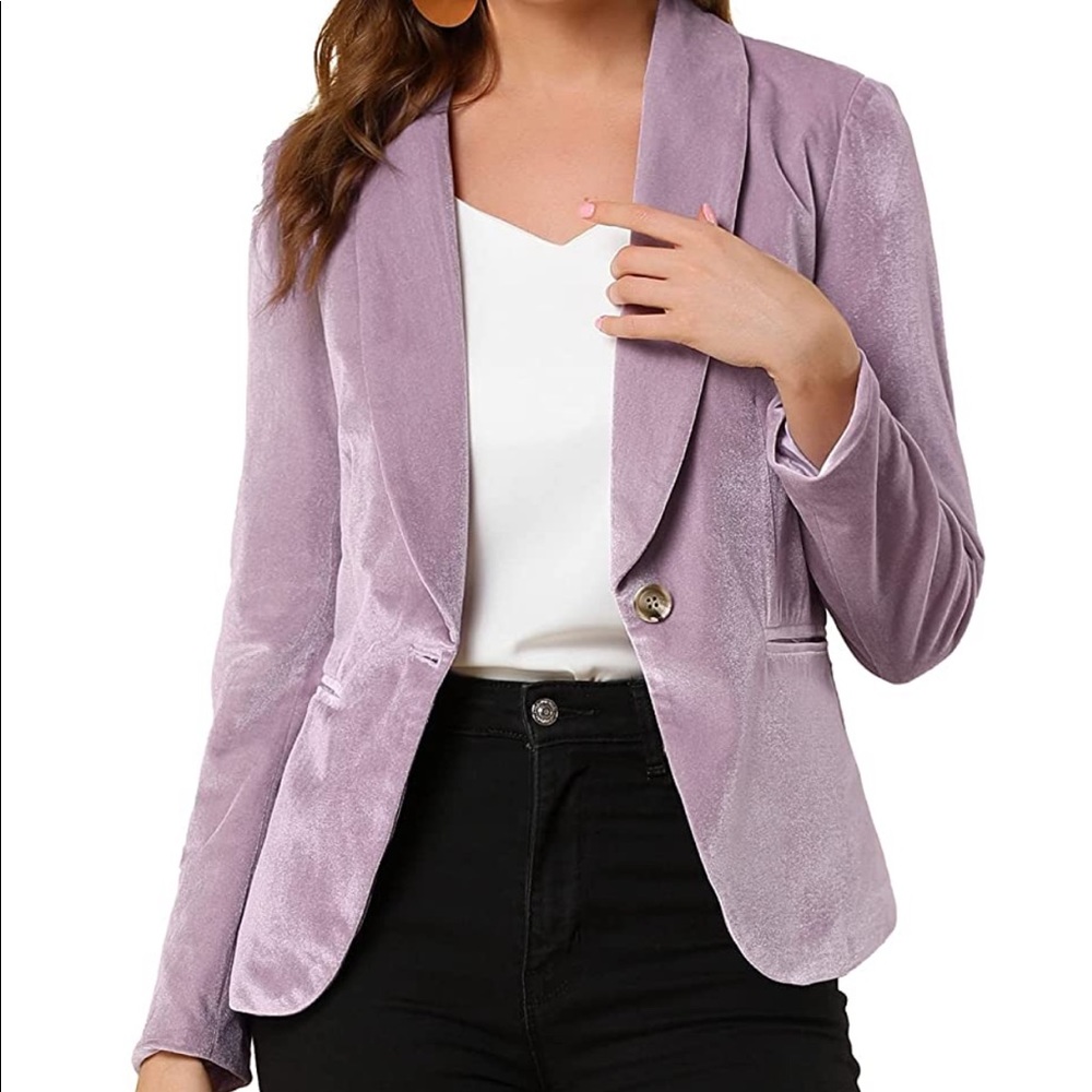 Allegra K Women's Office Coat Solid Shawl Collar 1 Button Velvet Blazer Size S